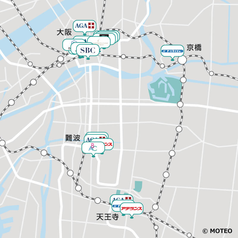 大阪のAGAクリニック 分布マップ